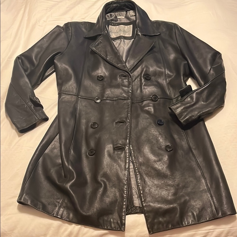 Black Leather Double-Breasted Coat